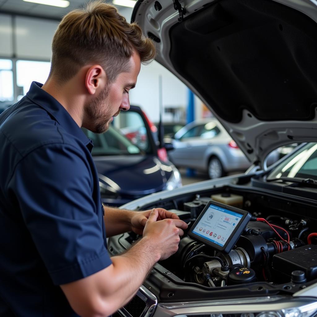 Mechanic Inspecting Car AC System in Sydney