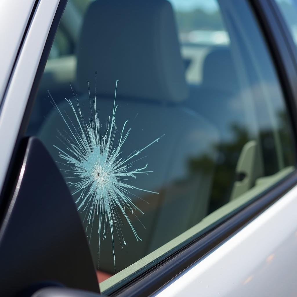 Close-up of a chipped car window in Tampa