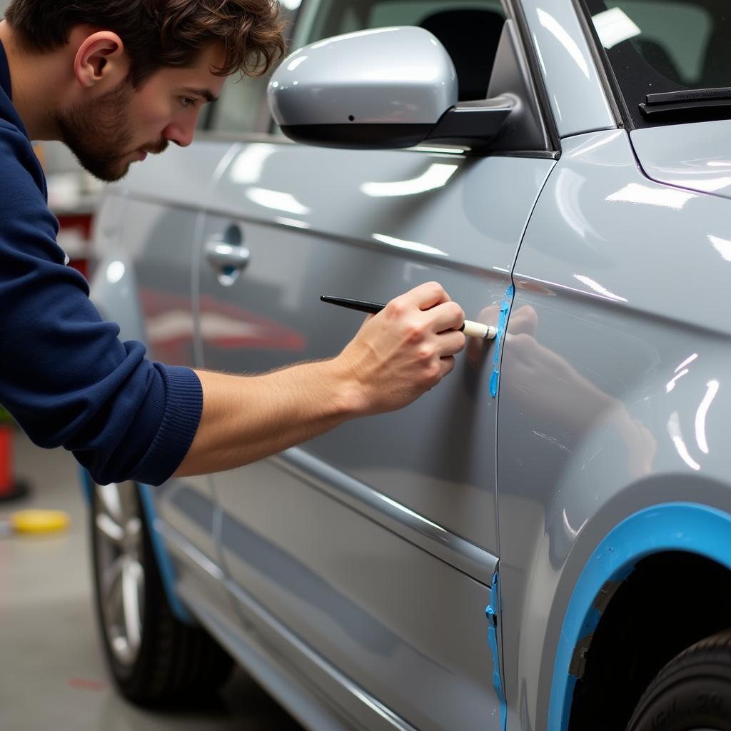 Applying touch-up paint to a car scratch