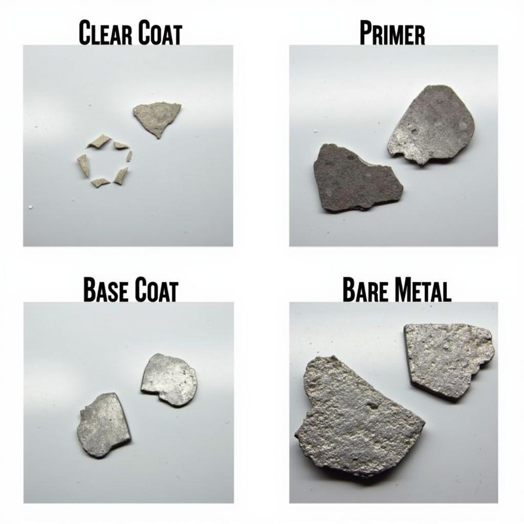 Visual comparison of different car paint chip severities