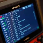 U480 OBD2 scanner displaying fault codes on its LCD screen