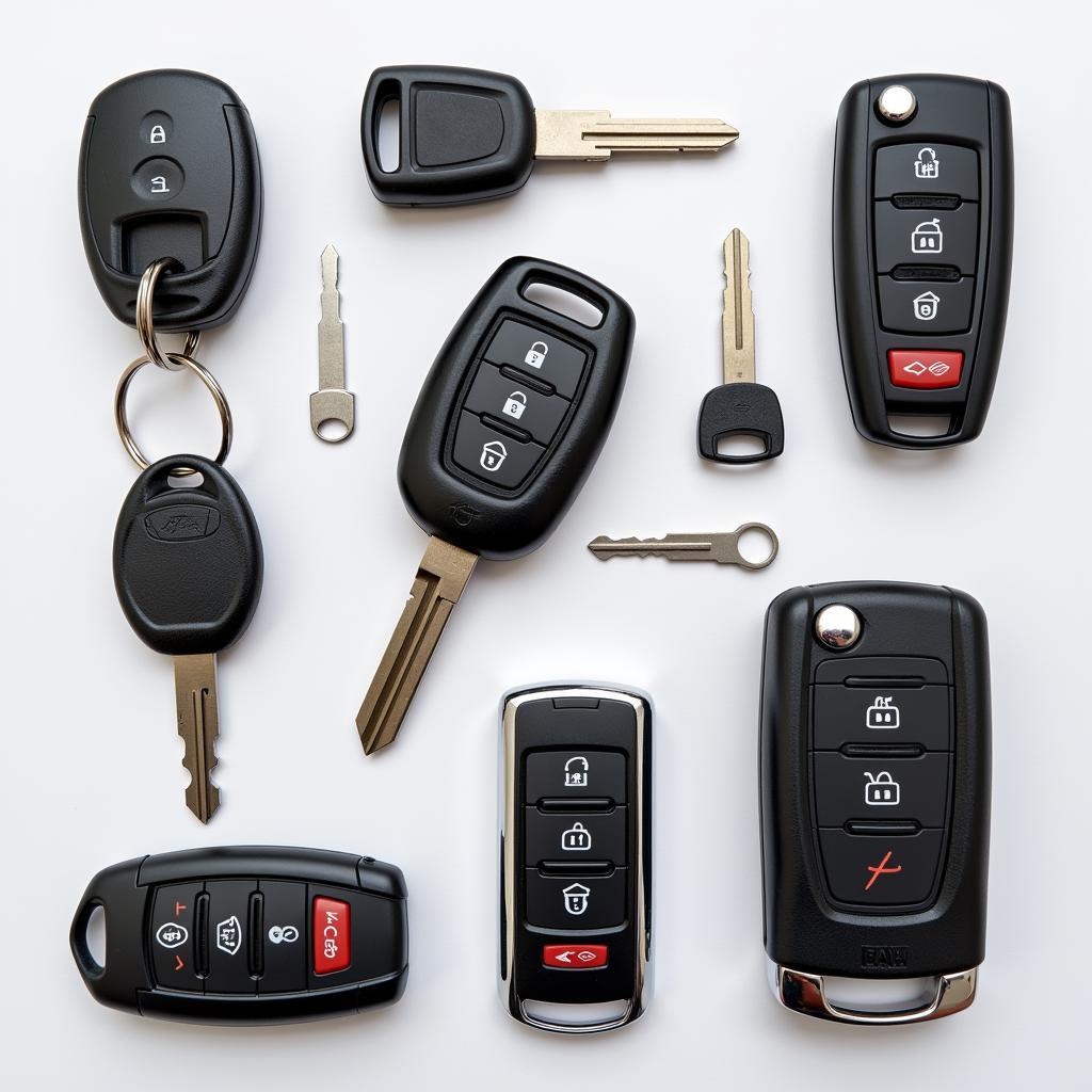 Assortment of Modern Car Keys and Key Fobs