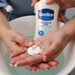 Applying Vaseline Lotion to Dry Skin