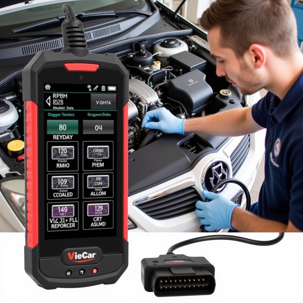 VieCar VC300 OBD2 Scanner Displaying Live Data