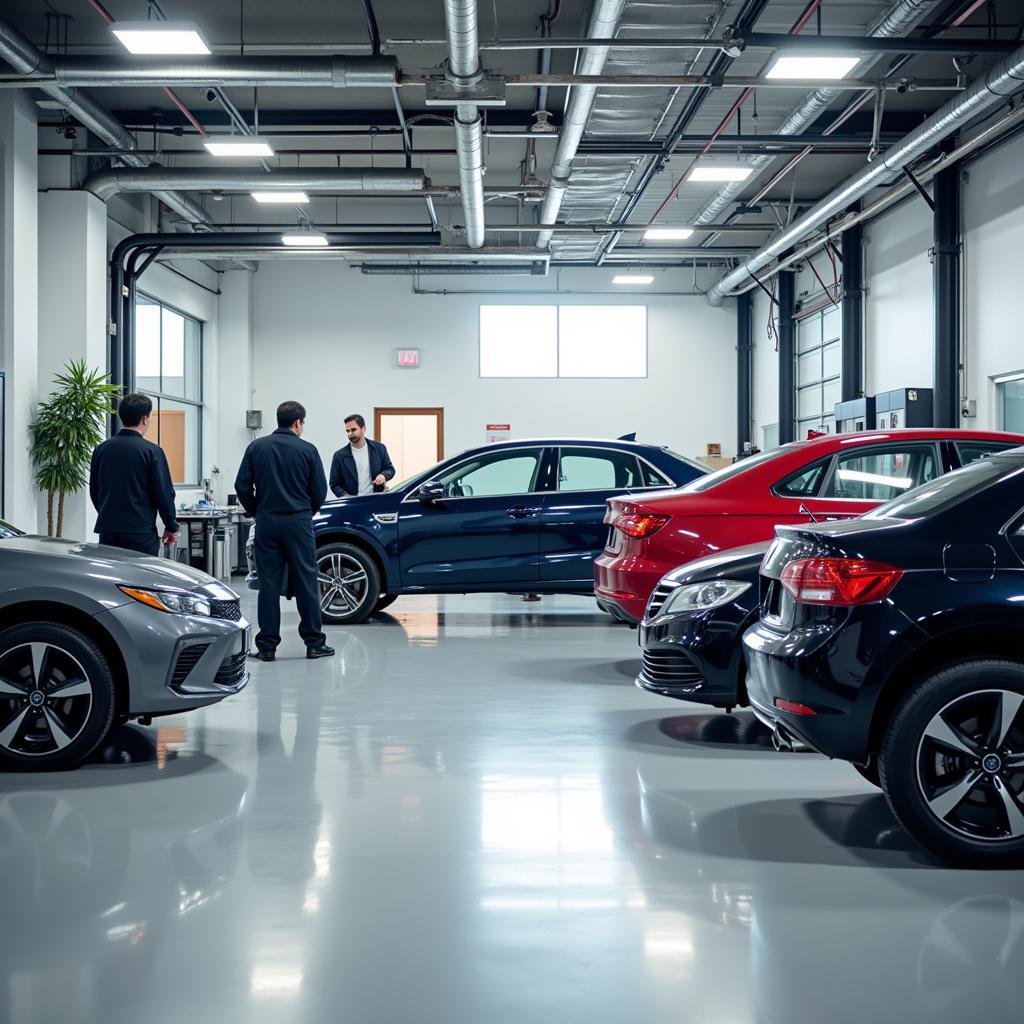 Interior of a reputable car body repair shop in Watford