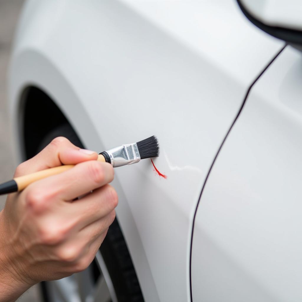 Touch-up Paint Repair on a White Car