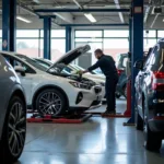 Interior of a modern car repair shop in Whitley Bay