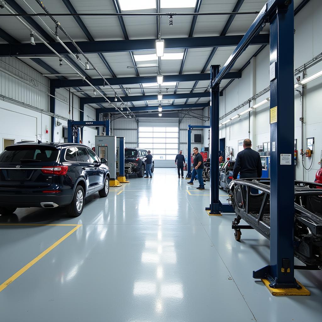 Interior of a Modern Car Body Repair Shop in Wolverhampton