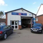 Exterior view of a modern car repair shop in Wrexham